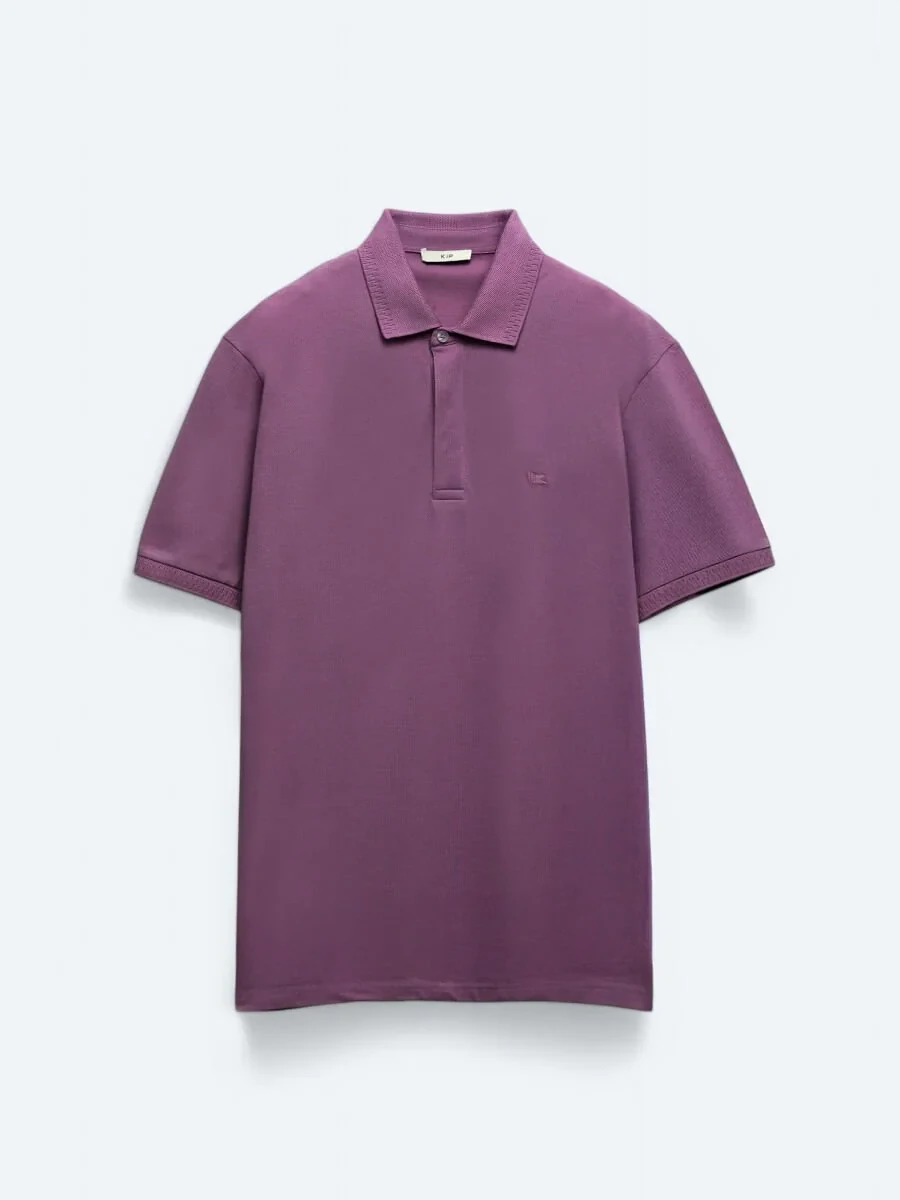 Mor Düz Polo Yaka %100 Pamuk T-Shirt - 6