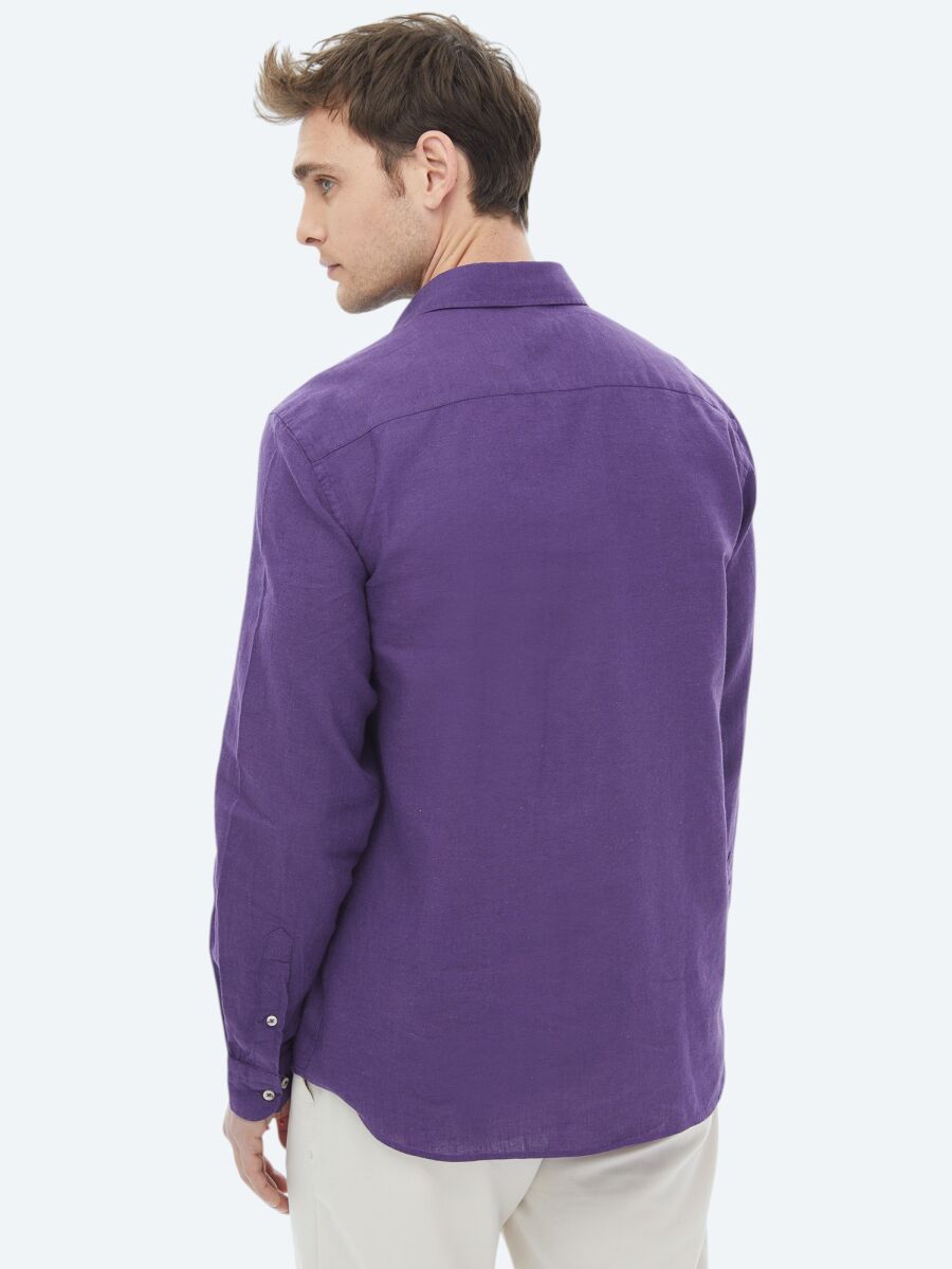 Mor Düz Regular Fit Dokuma Casual Pamuk Karışımlı Gömlek - 12