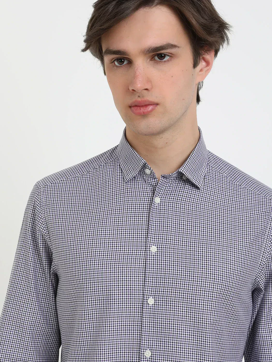 Mor Kareli Slim Fit Dokuma Casual %100 Pamuk Gömlek - 2