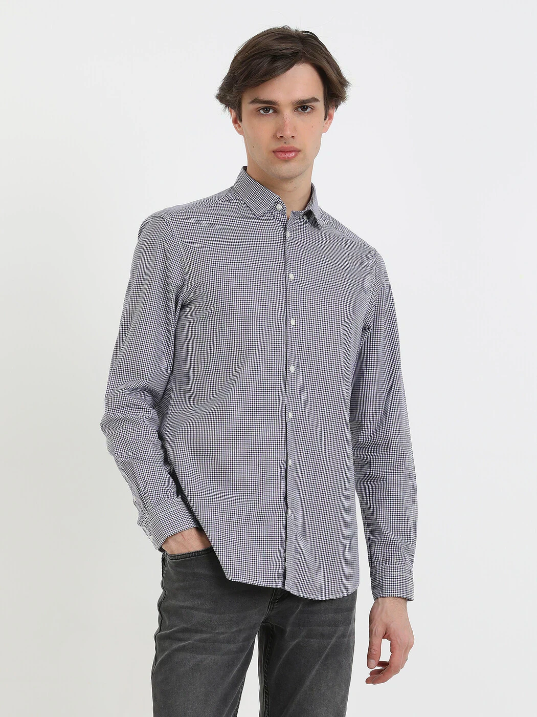 Mor Kareli Slim Fit Dokuma Casual %100 Pamuk Gömlek - 3