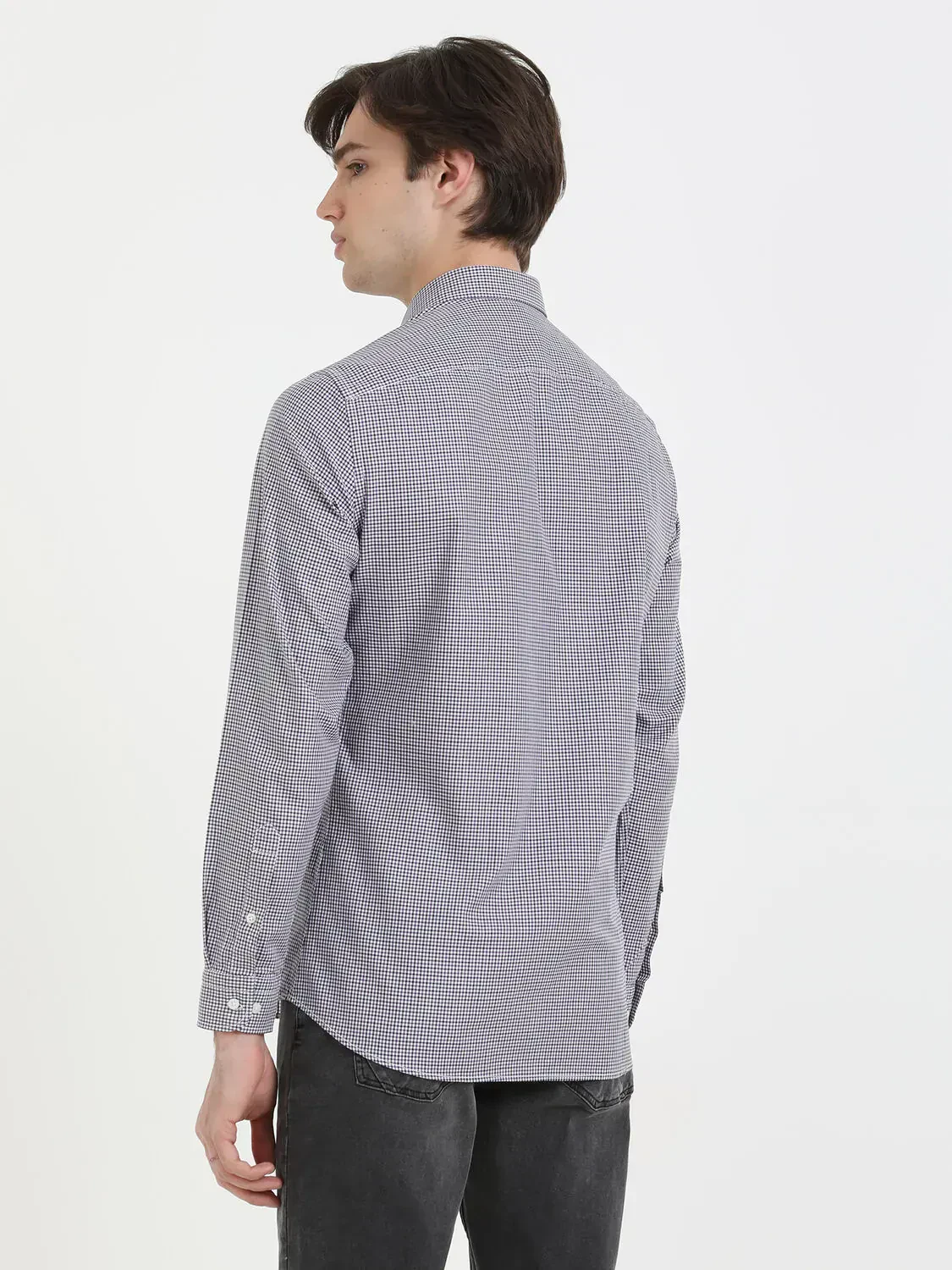 Mor Kareli Slim Fit Dokuma Casual %100 Pamuk Gömlek - 4