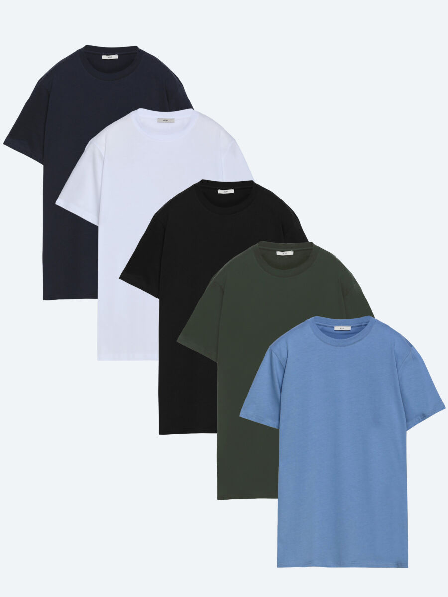 Multicolor 4 5-Pack Plain 100% Cotton T-Shirt - 1