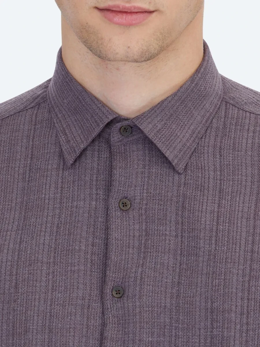 Mürdüm Çizgili Regular Fit Dokuma Casual Gömlek - 7