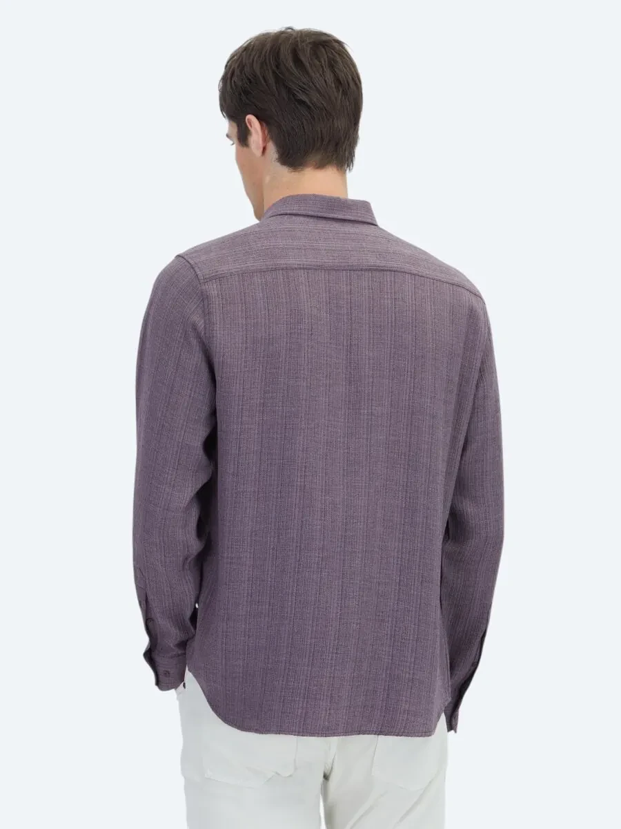 Mürdüm Çizgili Regular Fit Dokuma Casual Gömlek - 8