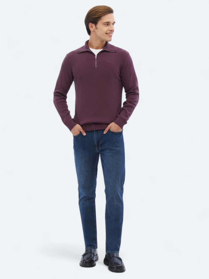 Mürdüm Desenli Triko Kazak - 2