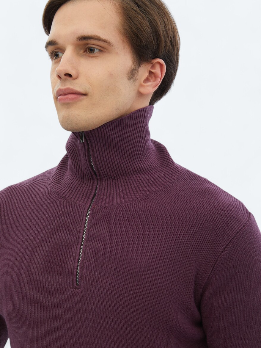 Mürdüm Desenli Triko Kazak - 5