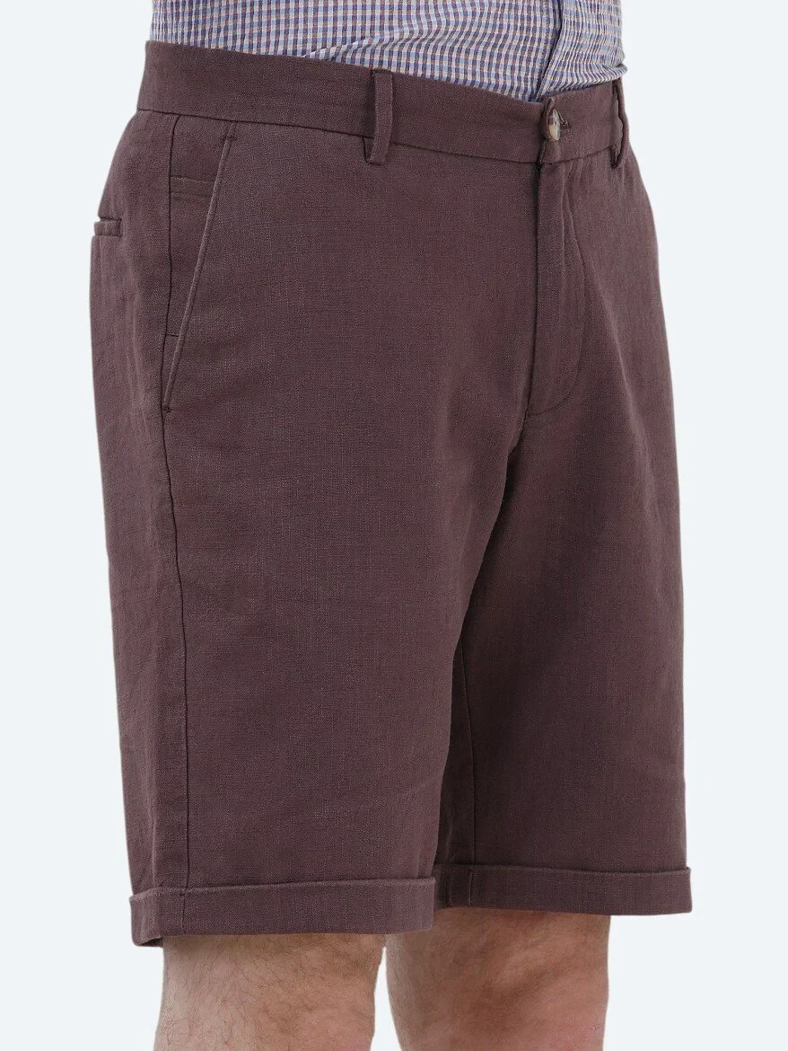 Mürdüm Dokuma Slim Fit Casual Bermuda 