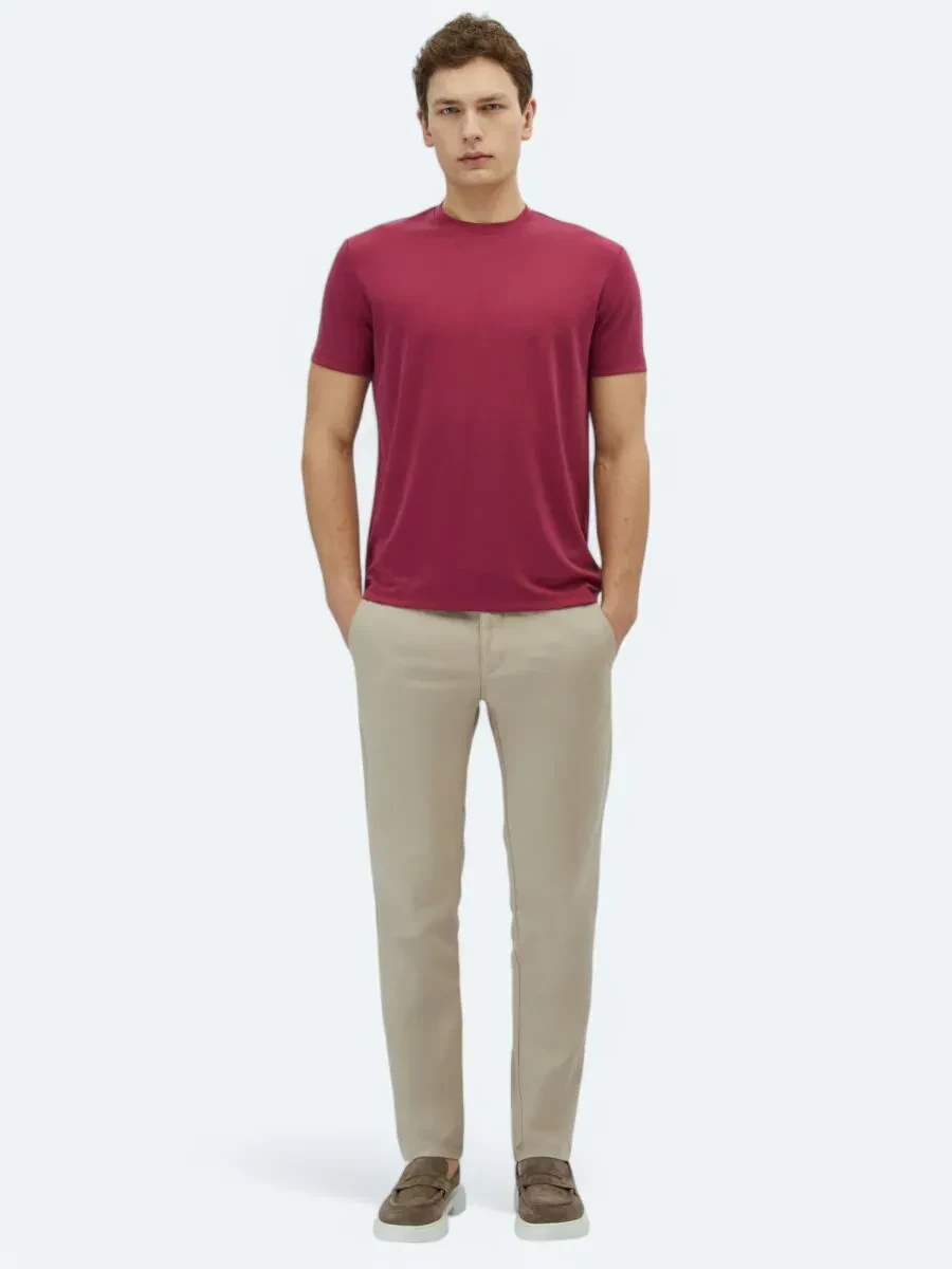 Mürdüm Düz Bisiklet Yaka T-Shirt - 2