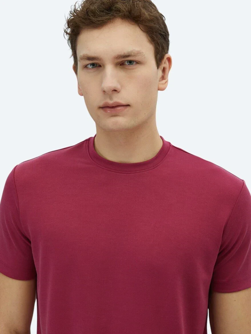Mürdüm Düz Bisiklet Yaka T-Shirt - 3