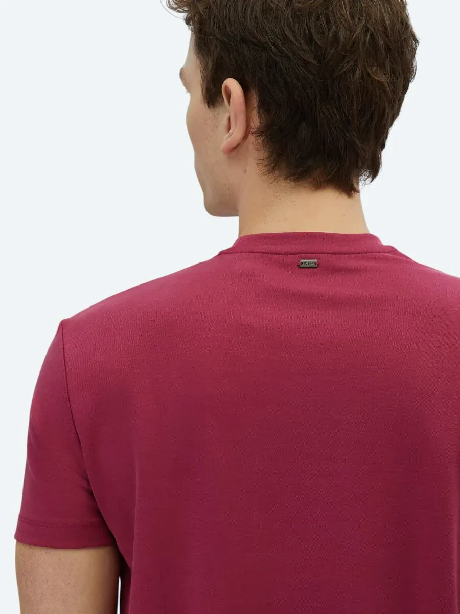 Mürdüm Düz Bisiklet Yaka T-Shirt - 4