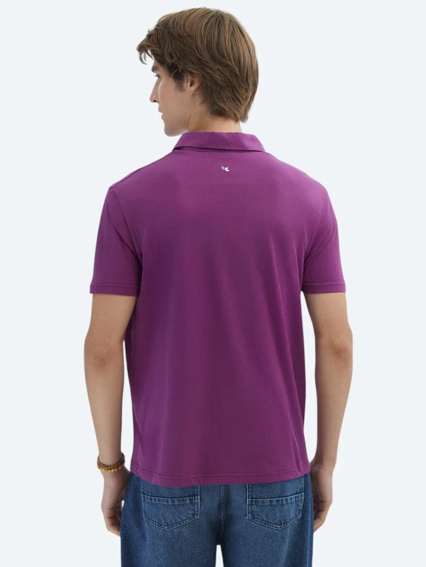 Mürdüm Düz Polo Yaka %100 Pamuk T-Shirt 
