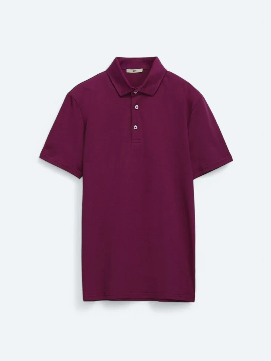 Mürdüm Düz Polo Yaka %100 Pamuk T-Shirt - 5
