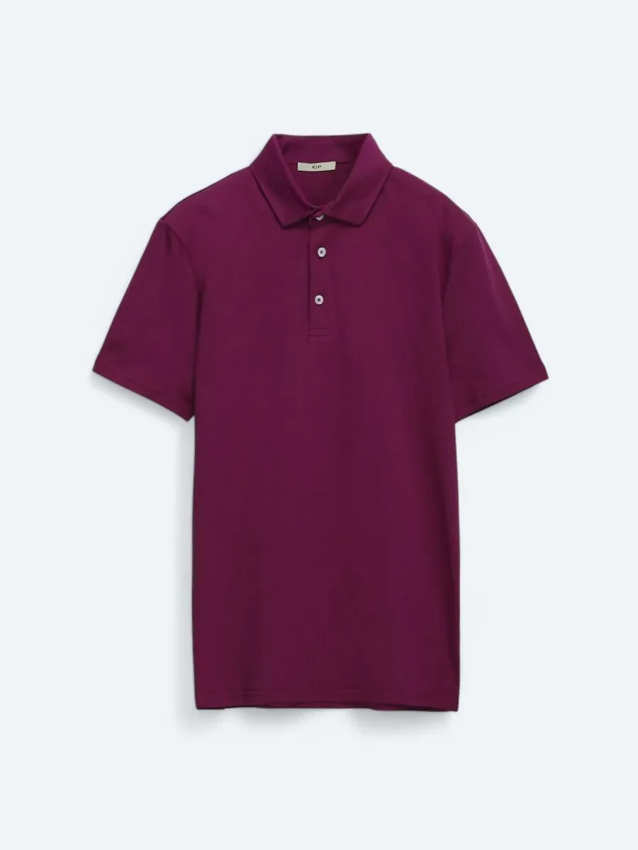 Mürdüm Düz Polo Yaka %100 Pamuk T-Shirt - 5