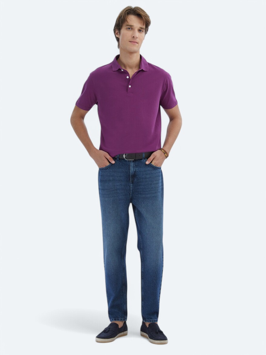 Mürdüm Düz Polo Yaka %100 Pamuk T-Shirt - KİP