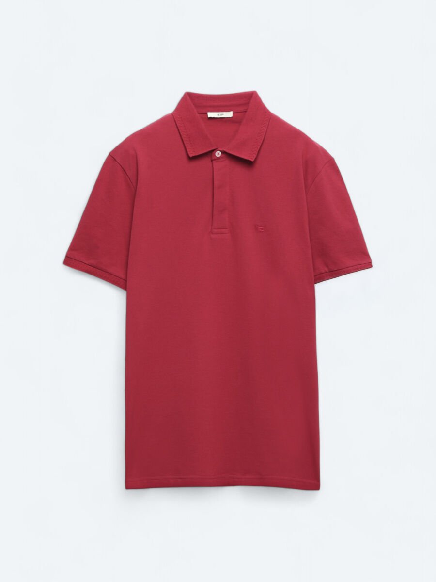 Mürdüm Düz Polo Yaka %100 Pamuk T-Shirt - 1