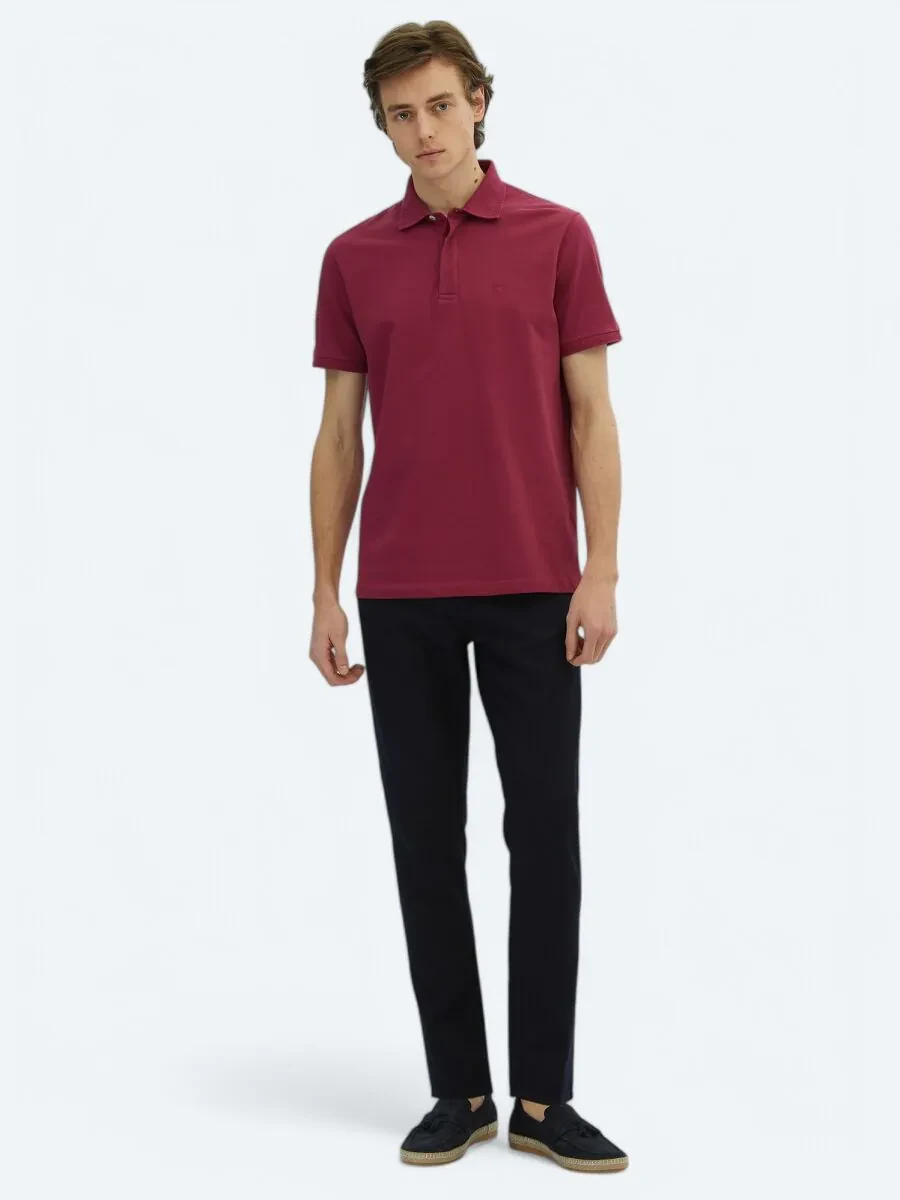 Mürdüm Düz Polo Yaka %100 Pamuk T-Shirt - 2