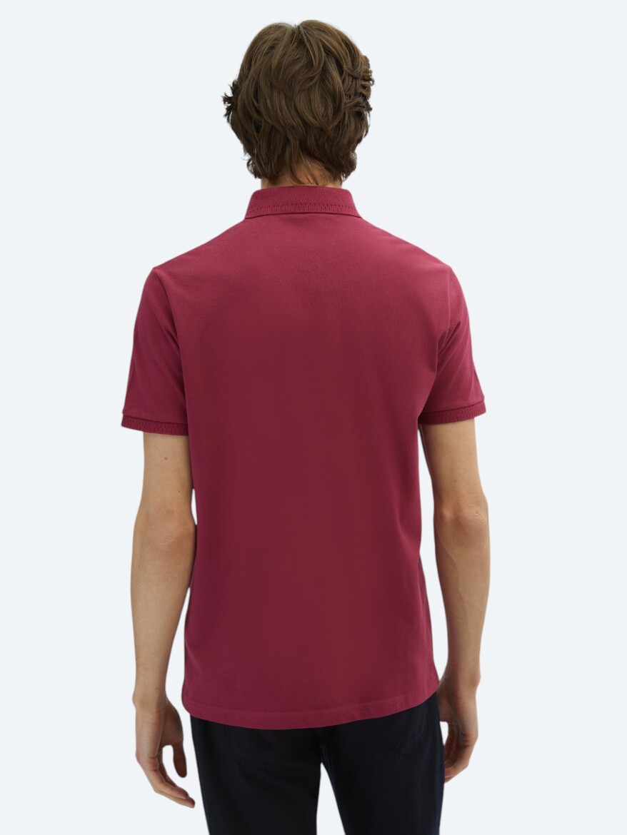 Mürdüm Düz Polo Yaka %100 Pamuk T-Shirt - 4