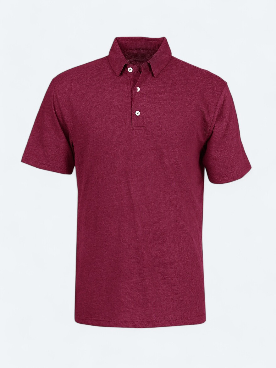 Mürdüm Düz Polo Yaka Pamuk Karışımlı T-Shirt - 6