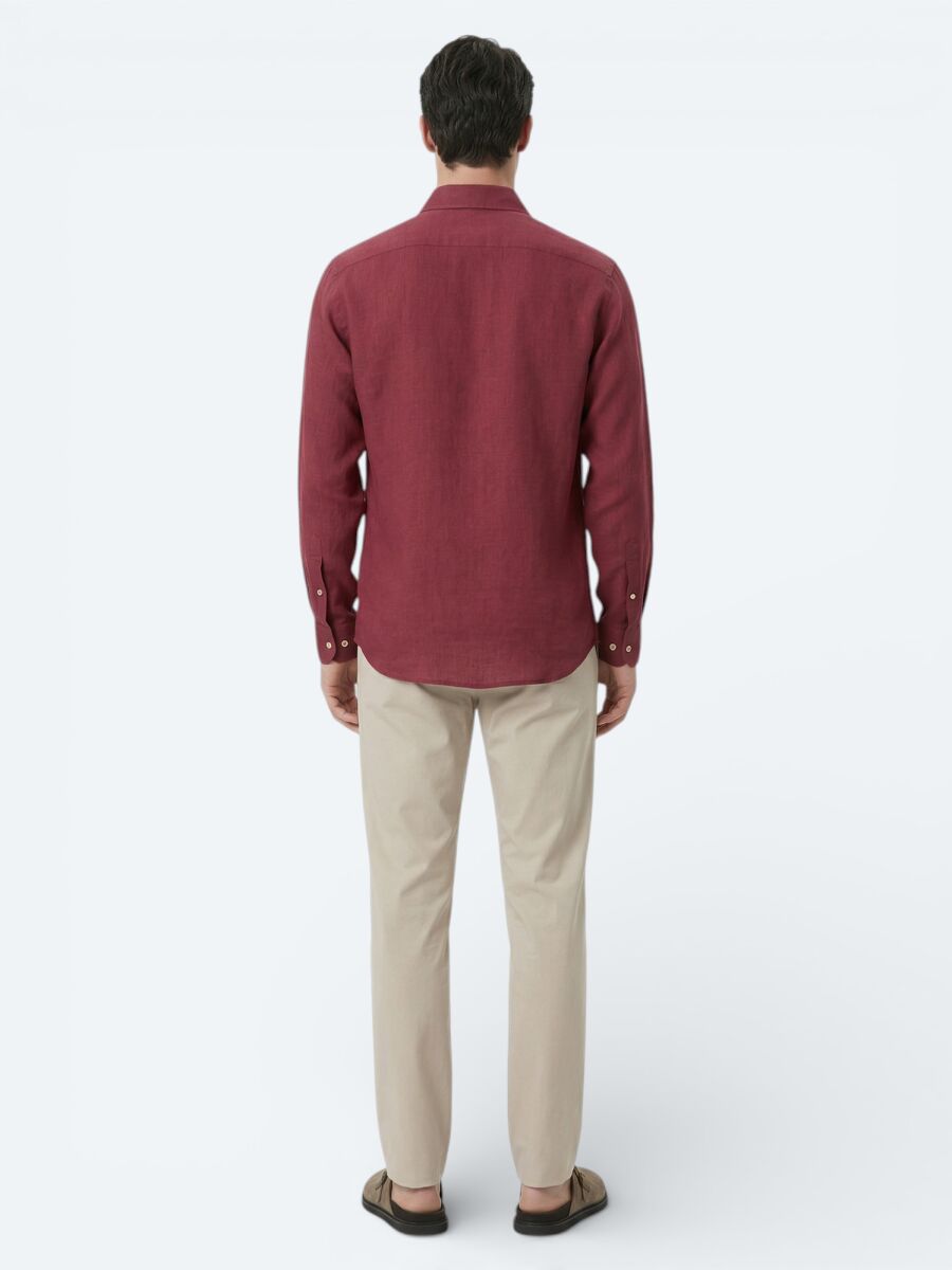 Mürdüm Düz Regular Fit Dokuma Casual Pamuk Karışımlı Gömlek - 5