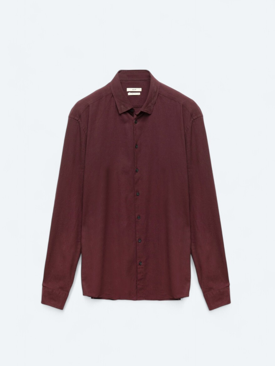 Mürdüm Düz Regular Fit Dokuma Casual Pamuk Karışımlı Gömlek - 7