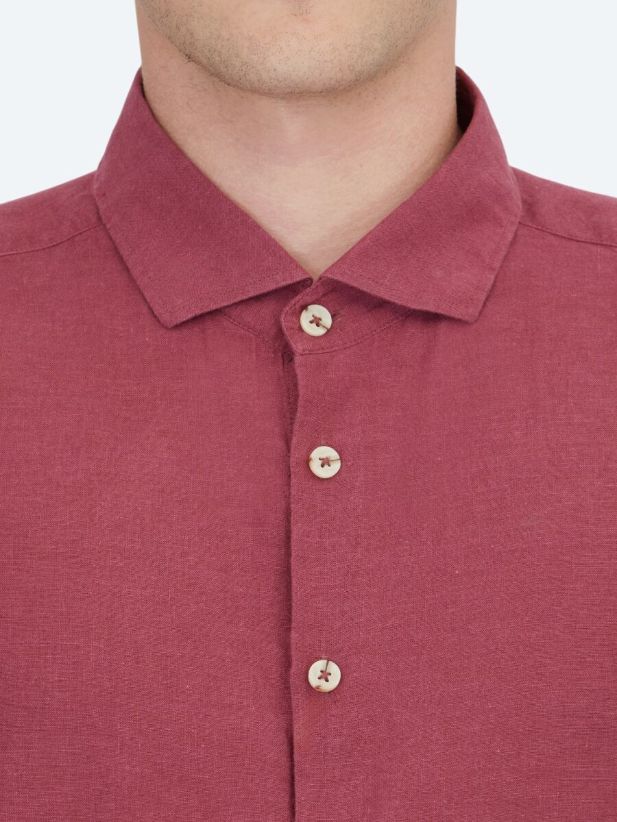 Mürdüm Düz Regular Fit Dokuma Casual Pamuk Karışımlı Gömlek - 4