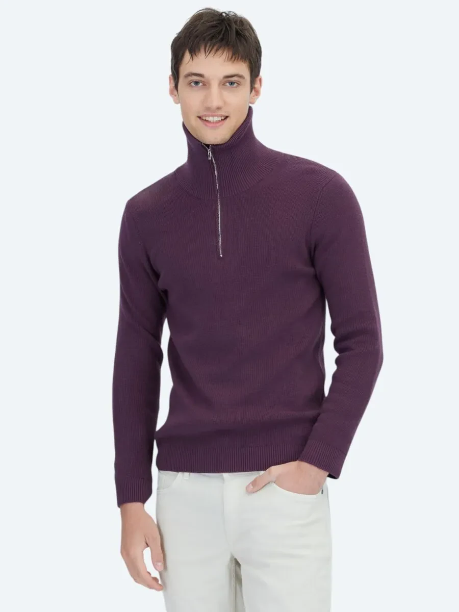Mürdüm Polo Yaka Jakarlı Triko Kazak - 3