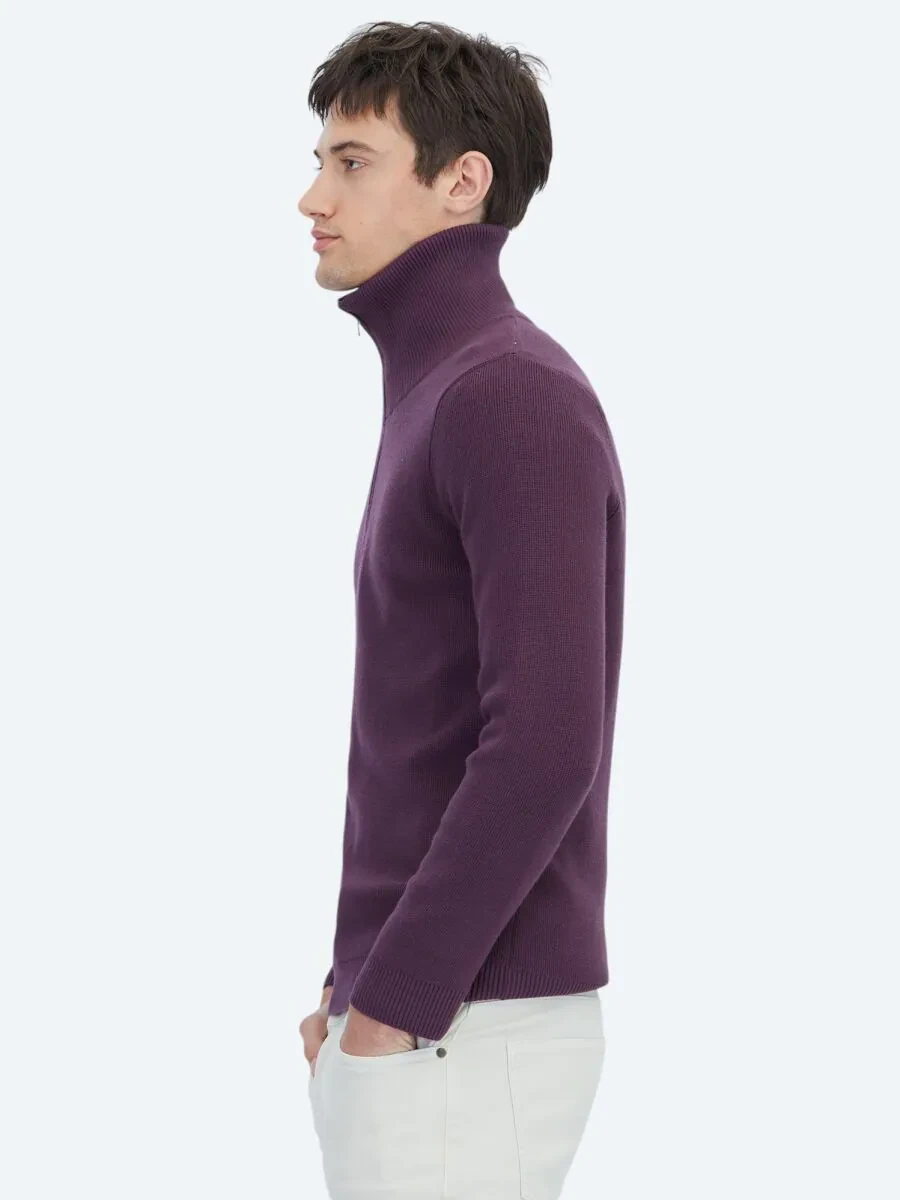 Mürdüm Polo Yaka Jakarlı Triko Kazak - 4