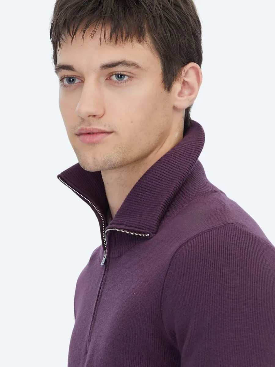 Mürdüm Polo Yaka Jakarlı Triko Kazak - 5