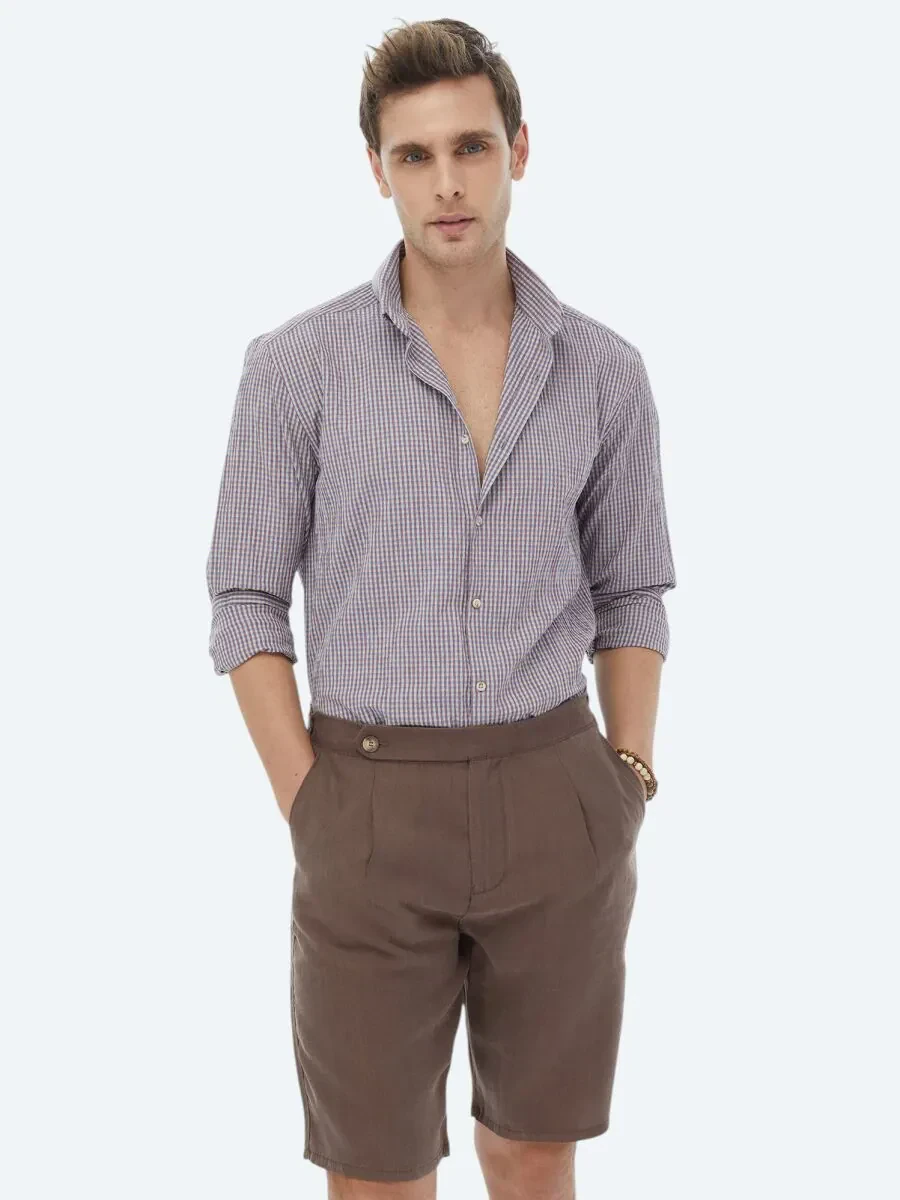 Mürdüm Regular Fit Dokuma Casual Pamuk Karışımlı Gömlek - 1