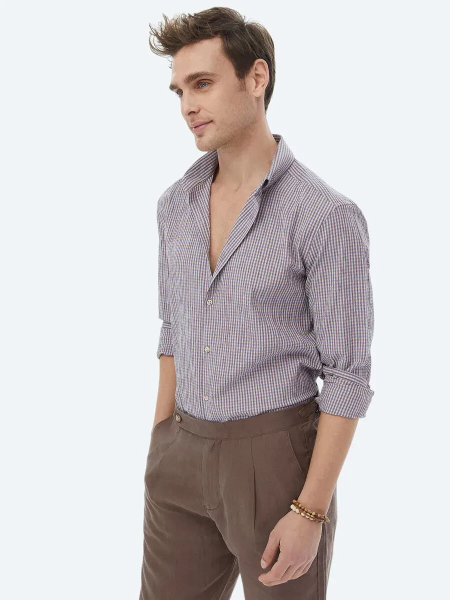 Mürdüm Regular Fit Dokuma Casual Pamuk Karışımlı Gömlek - 3