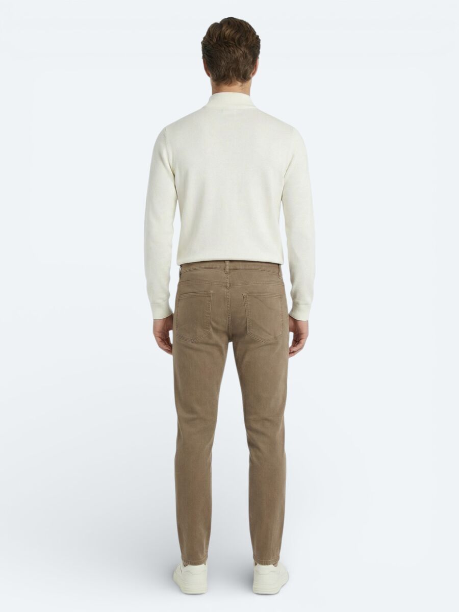 Mustard Slim Fit Denim Cotton Blended Trousers - 4