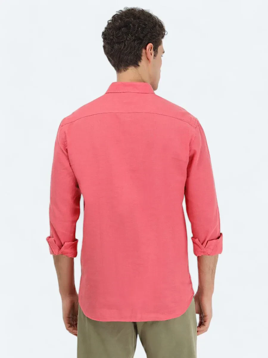 Nar Çiçeği Düz Regular Fit Dokuma Casual Pamuk Karışımlı Gömlek - 4