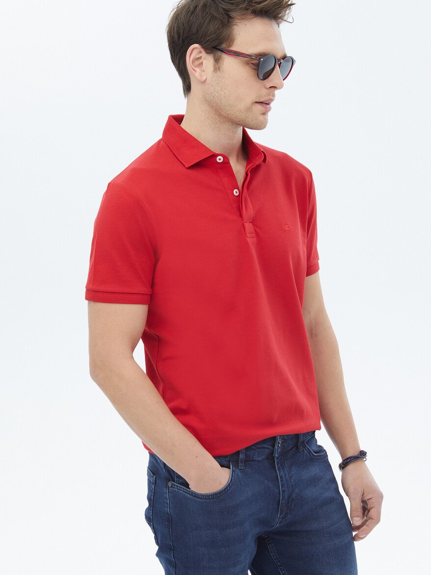 Nar Çiçeği Polo Yaka %100 Pamuk T-Shirt - 2