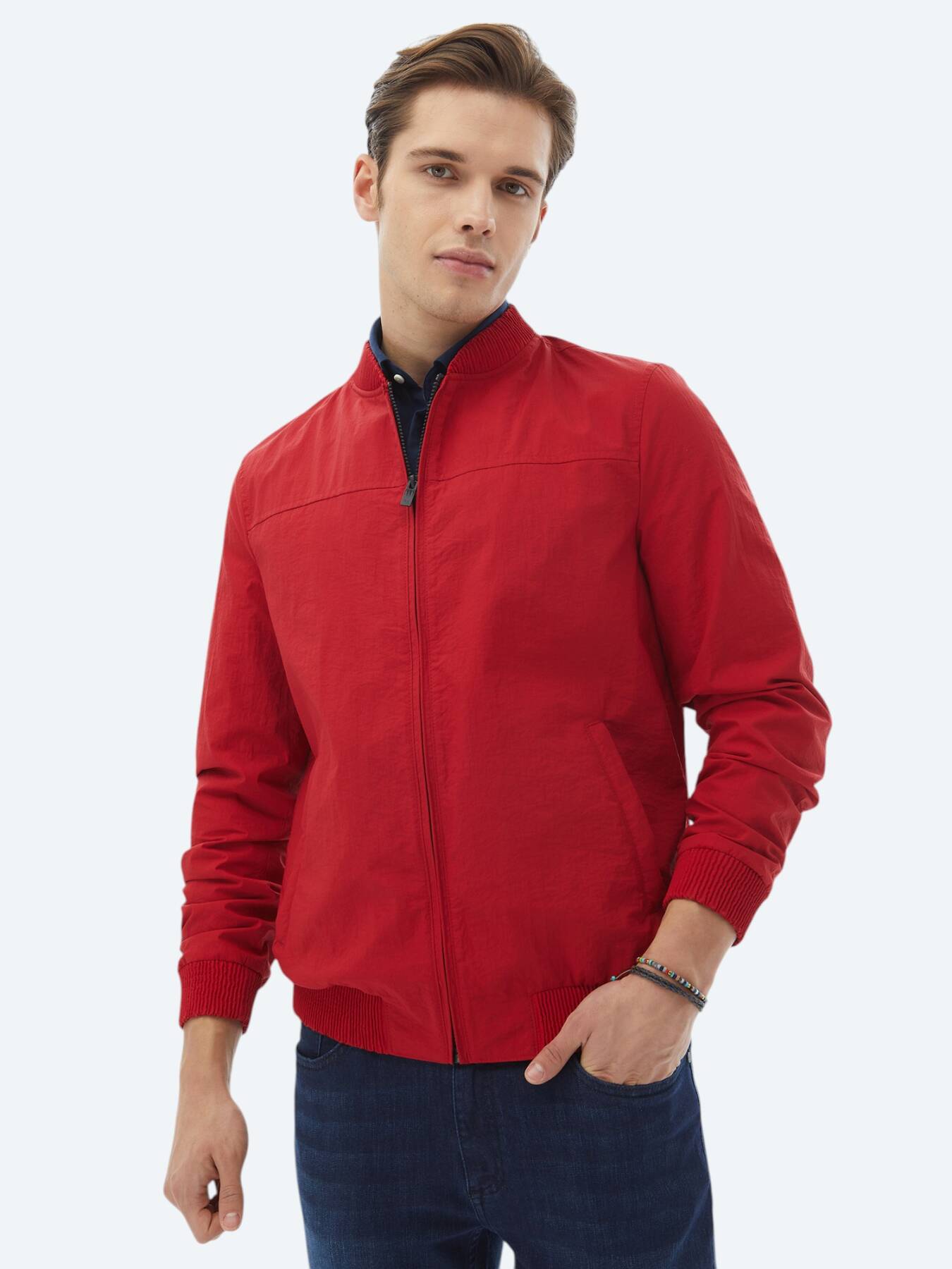 Nar Çiçeği Regular Fit Dik Yaka Casual Dokuma Mont