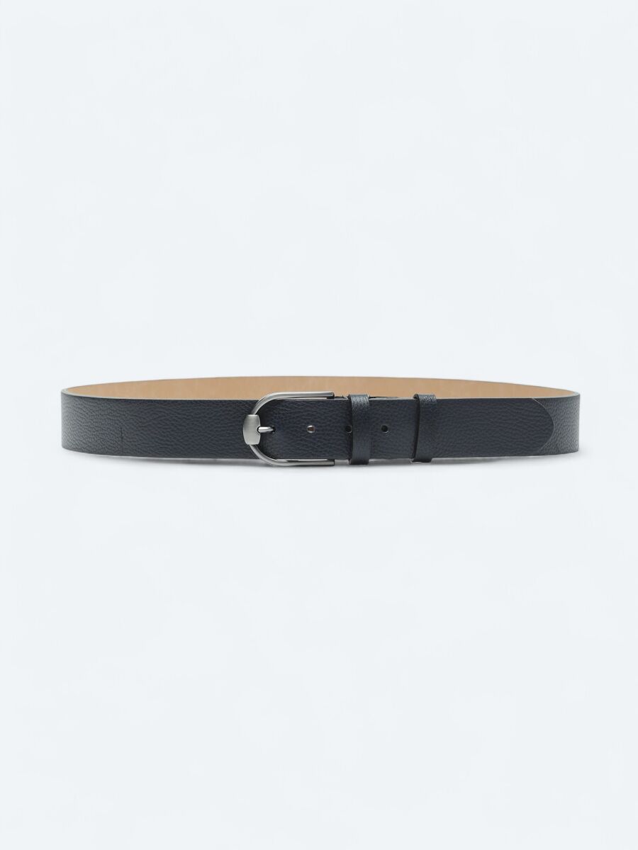 Navy Blue %100 Cow Leather Belt - 1