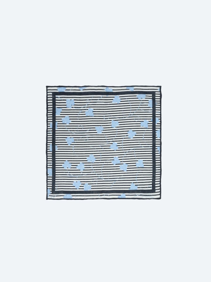 Navy Blue %100 Keten Handkerchief - 1