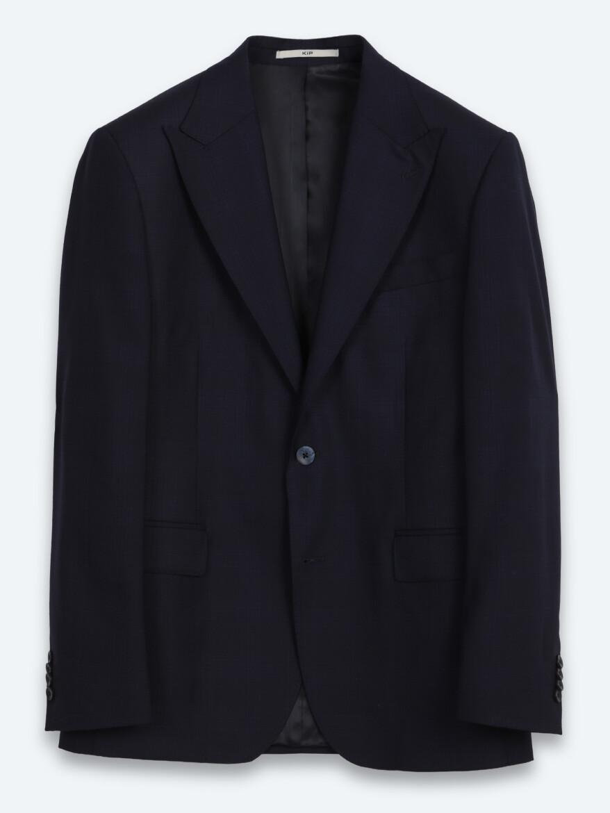 Navy Blue Checkered Modern Fit 100% Wool Suit - 7