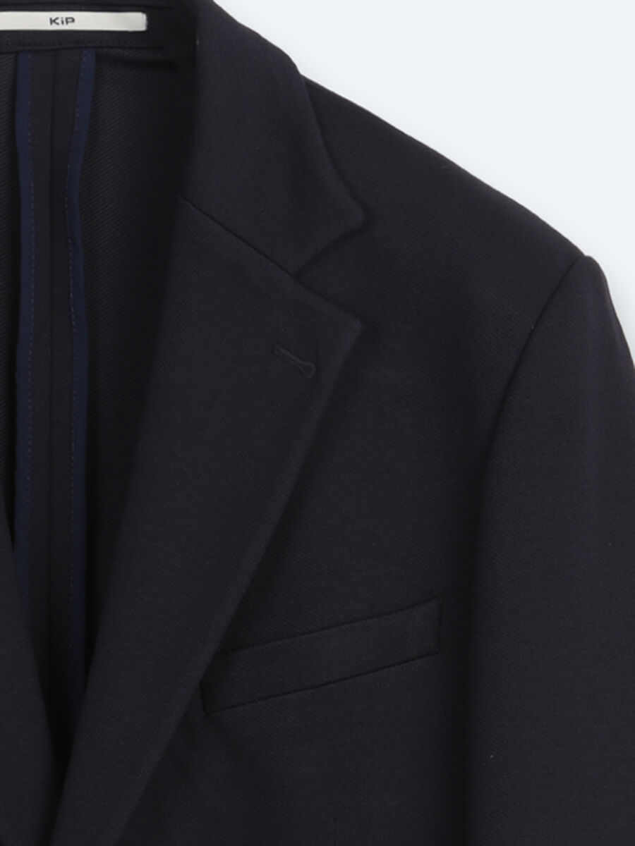 Navy Blue Checkered Modern Fit Cotton Blended Jacket - 7