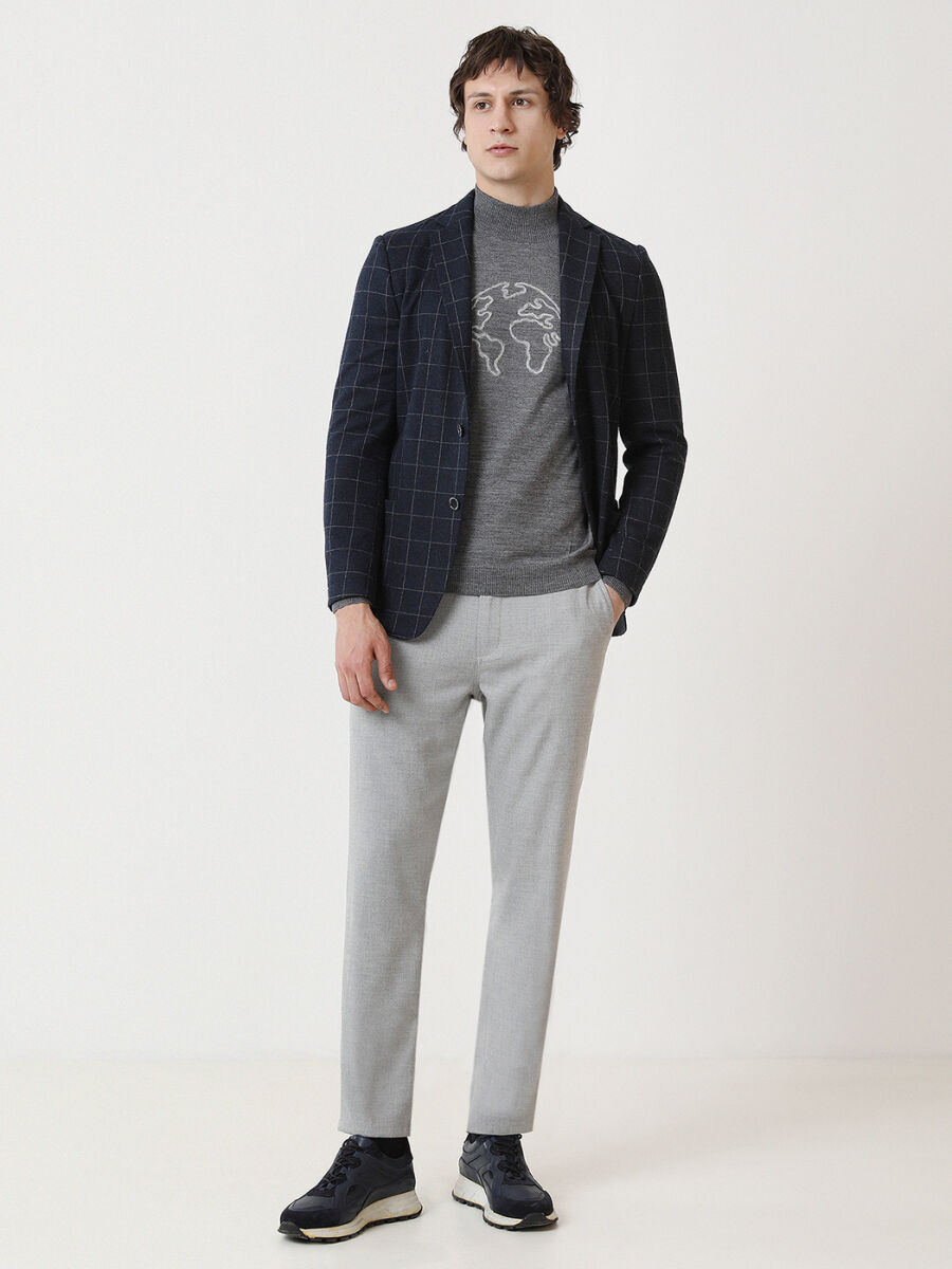 Navy Blue Checkered Modern Fit Jacket - 3