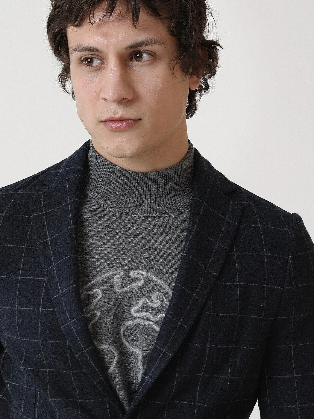 Navy Blue Checkered Modern Fit Jacket - 4