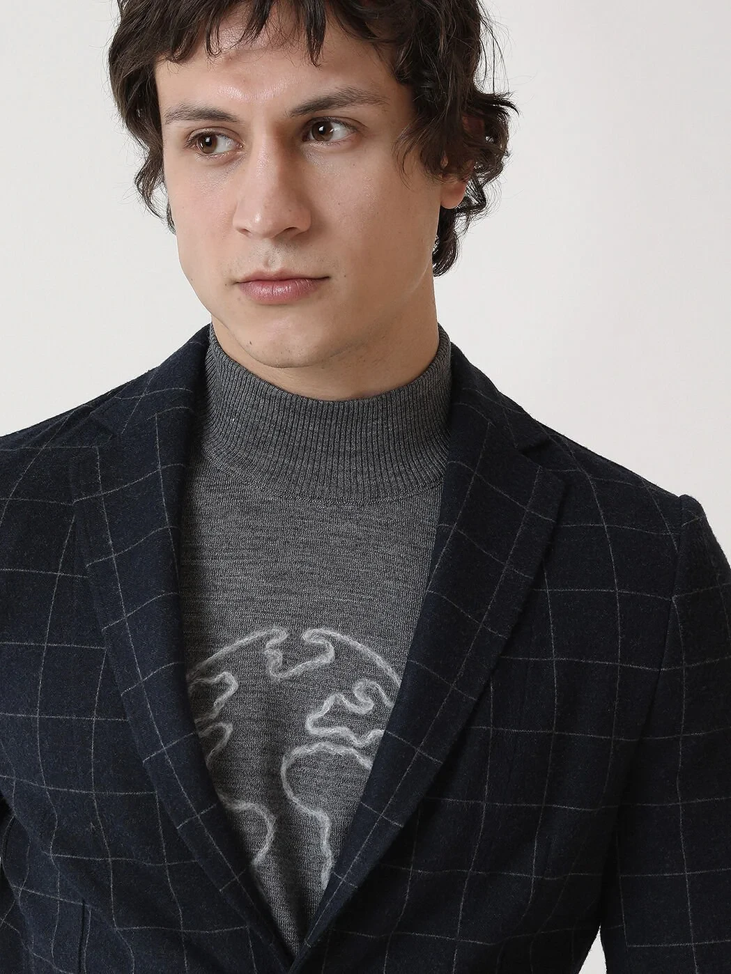 Navy Blue Checkered Modern Fit Jacket - 4