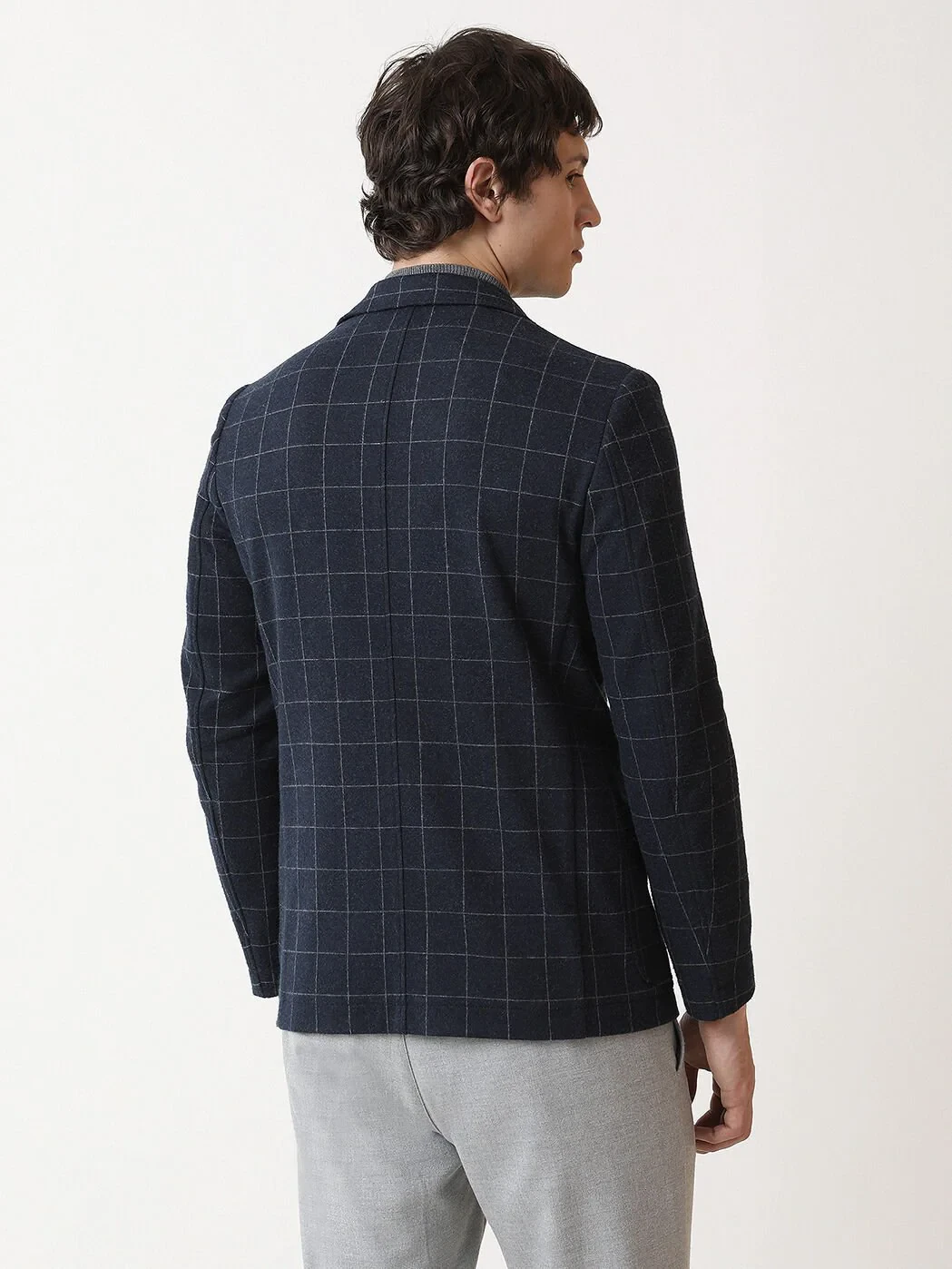 Navy Blue Checkered Modern Fit Jacket - 5