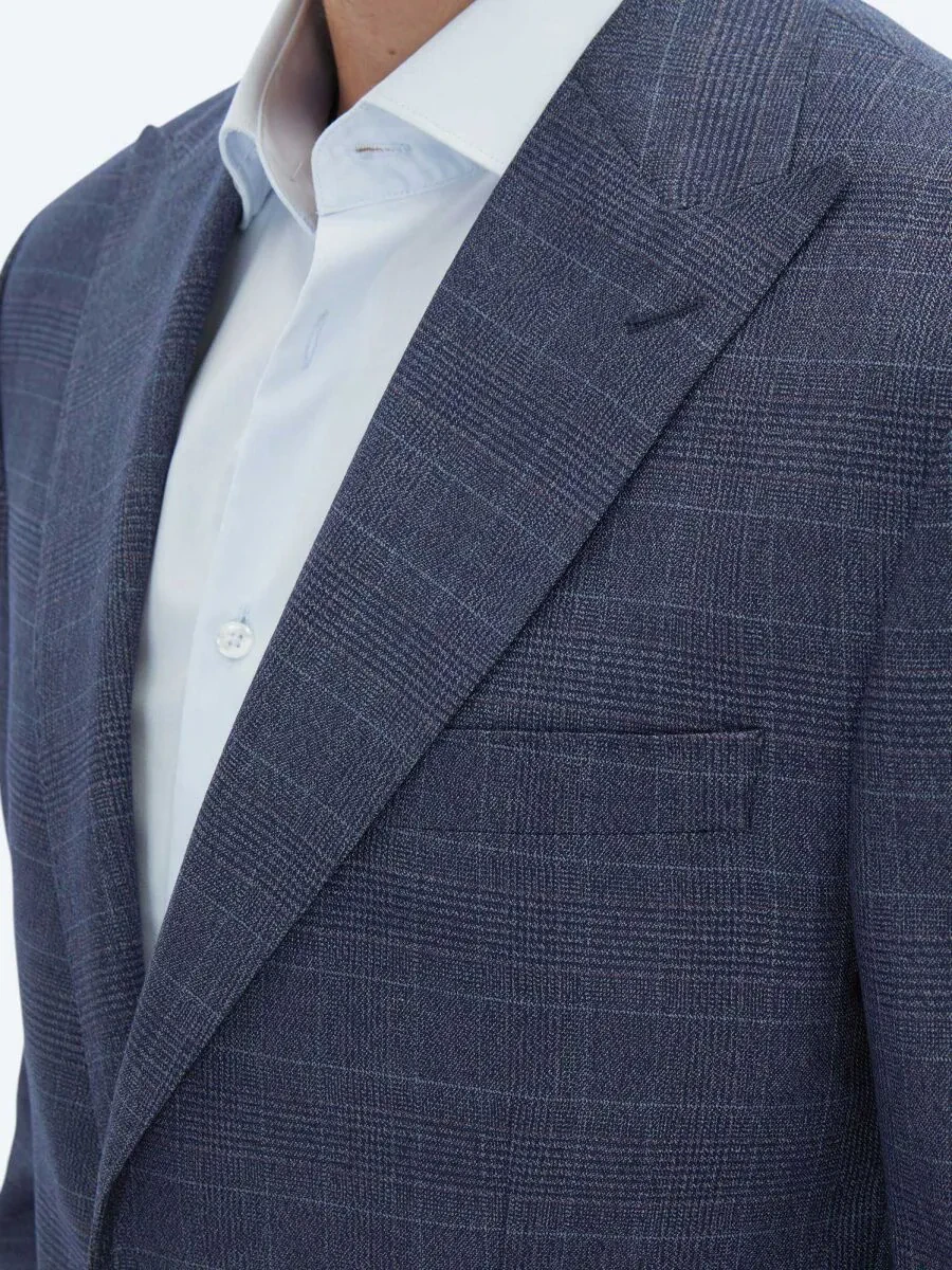 Navy Blue Checkered Modern Fit Suit - 4
