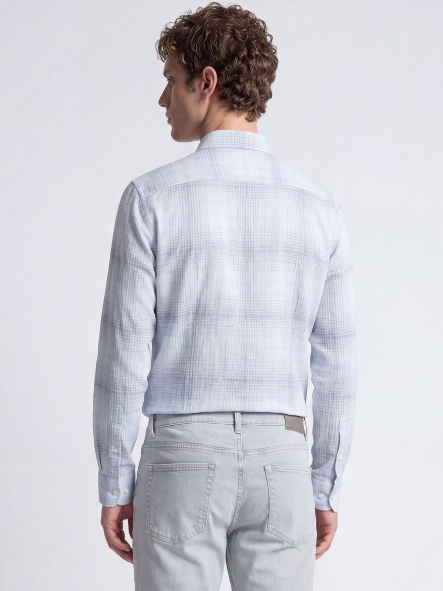 Navy Blue Checkered Regular Fit Long Weaving Casual Cotton Blended Shirt - 4