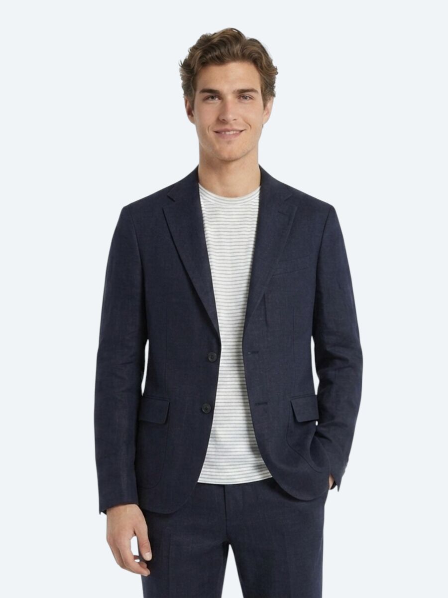 Navy Blue Comfort Fit 100% Linen Suit - 1