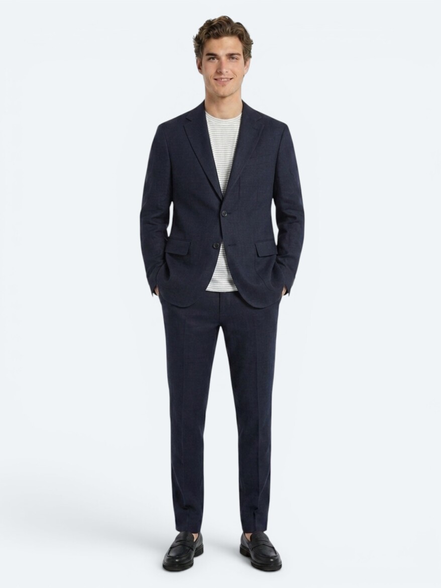 Navy Blue Comfort Fit 100% Linen Suit - 4