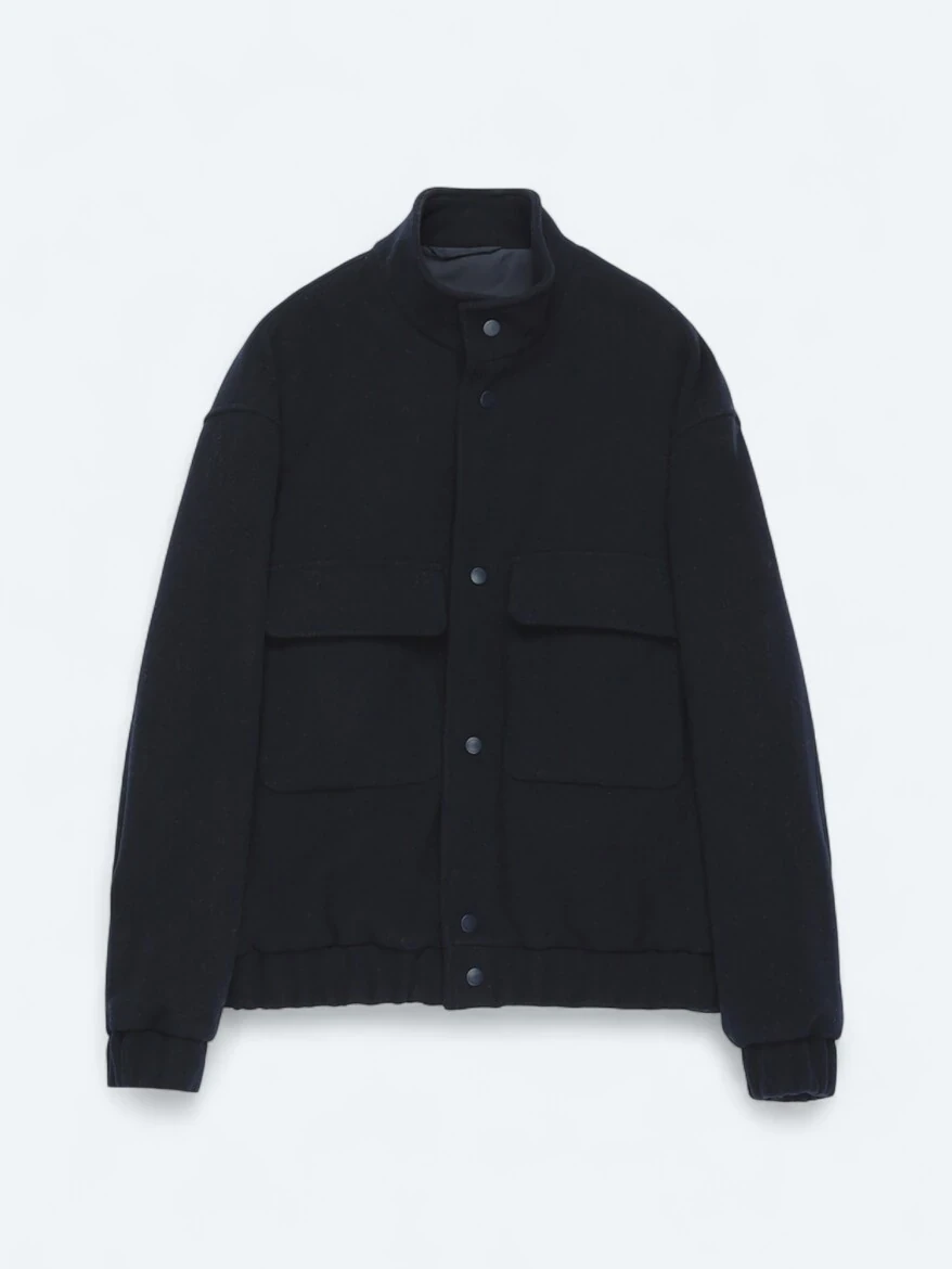 Navy Blue Comfort Fit Turtleneck Casual Weaving Coat - 6