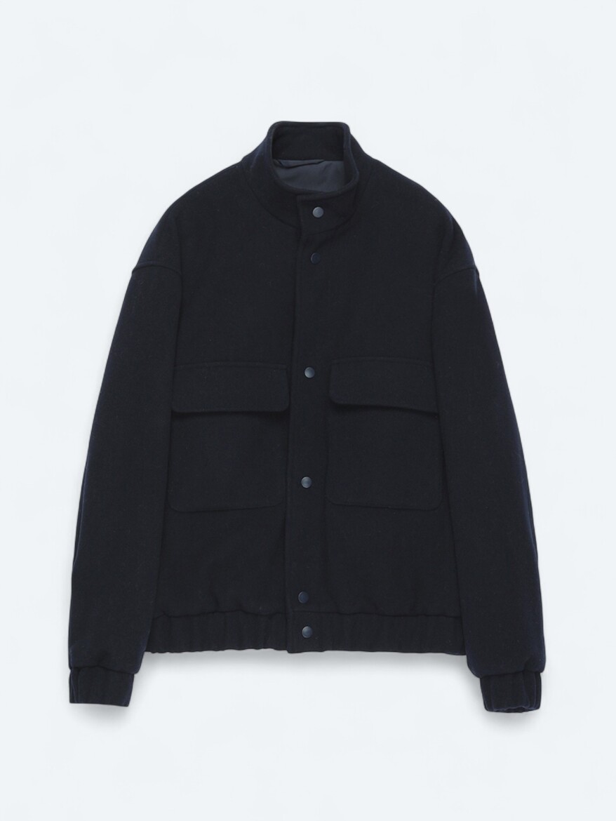 Navy Blue Comfort Fit Turtleneck Casual Weaving Coat - 6