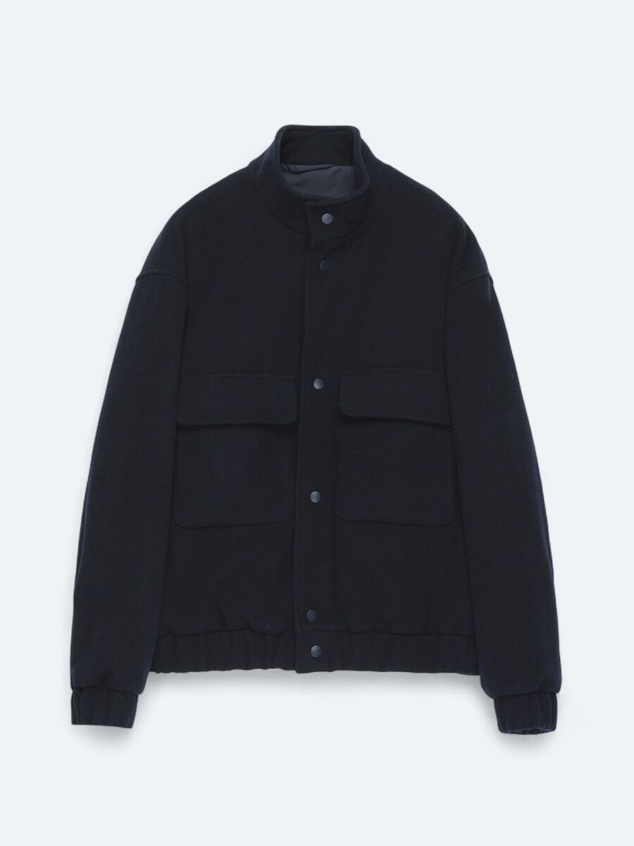 Navy Blue Comfort Fit Turtleneck Casual Weaving Coat - 6