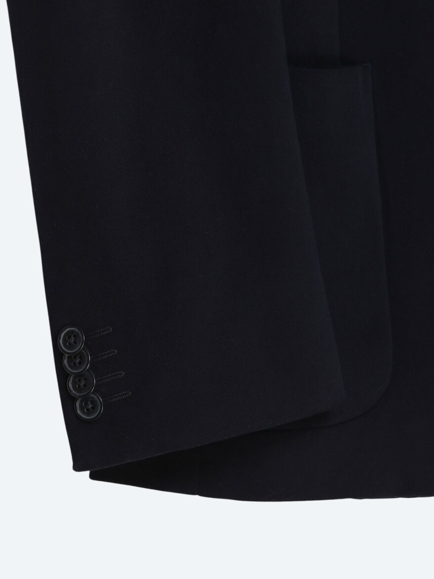 Navy Blue Cotton Blended Jacket - 3